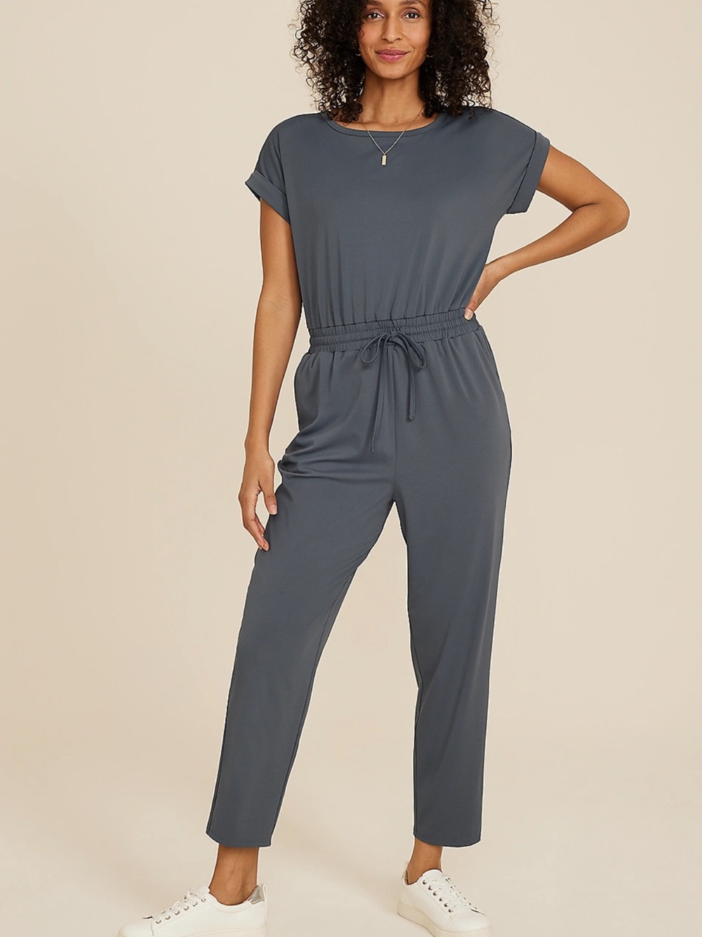 Maurice’s Short Sleeve Elastic Waist Jumpsuit - Slate Gray Women's Small